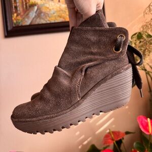 Fly London Yama Suede Leather Wedge Heels Ankle Booties 36